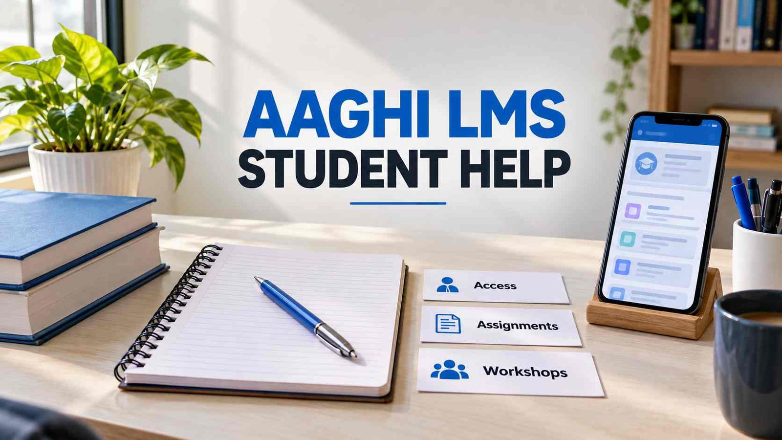 Student desk with three Aaghi help tasks