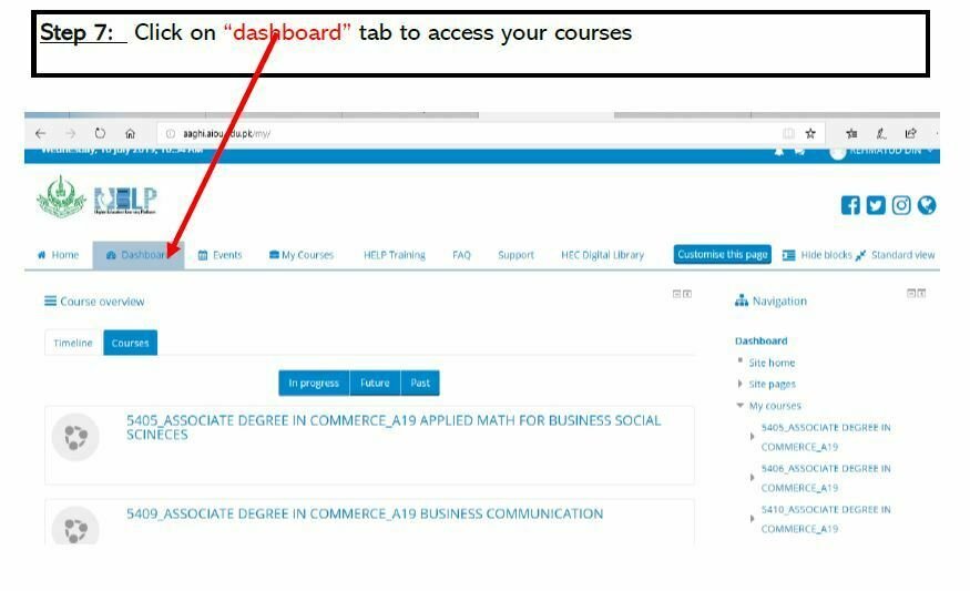 AIOU AAGHI Online Classes Dashboard
