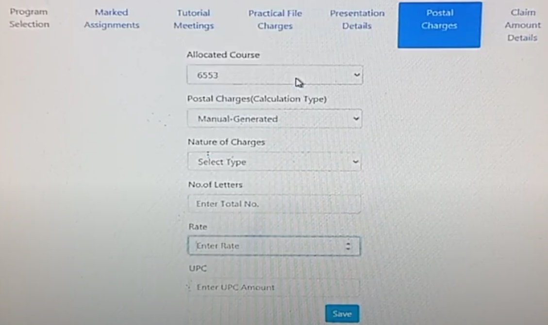 AIOU Tutor Bill for Postal Charges Check