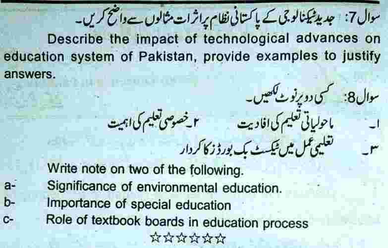 AIOU 6506 MA MED Past Papers of Education