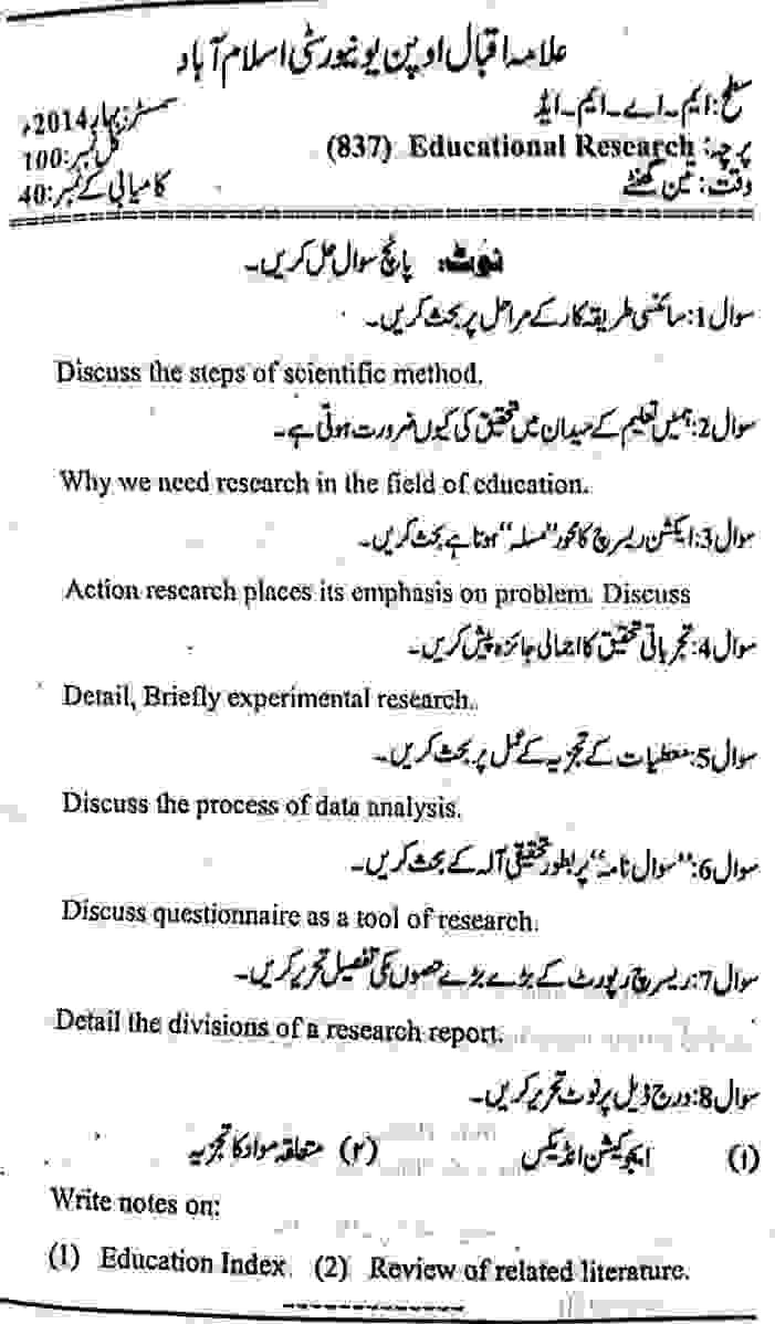 AIOU MA Med Old Past Papers 2014