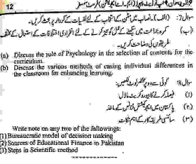 Past Ten Years AIOU M.ED MA Old Papers
