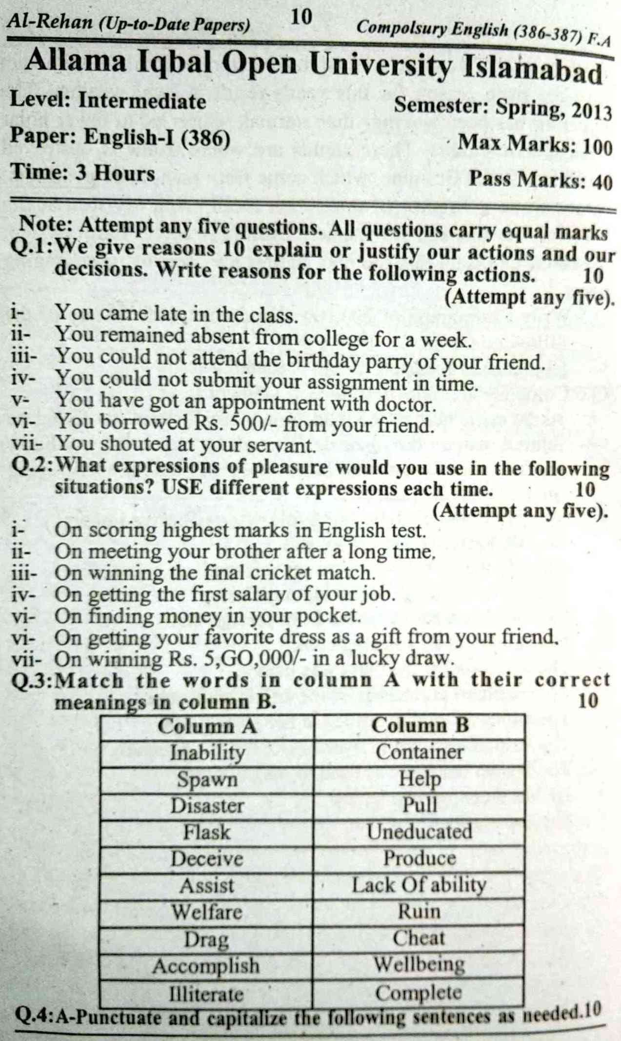 AIOU 386 Course Code Past Papers