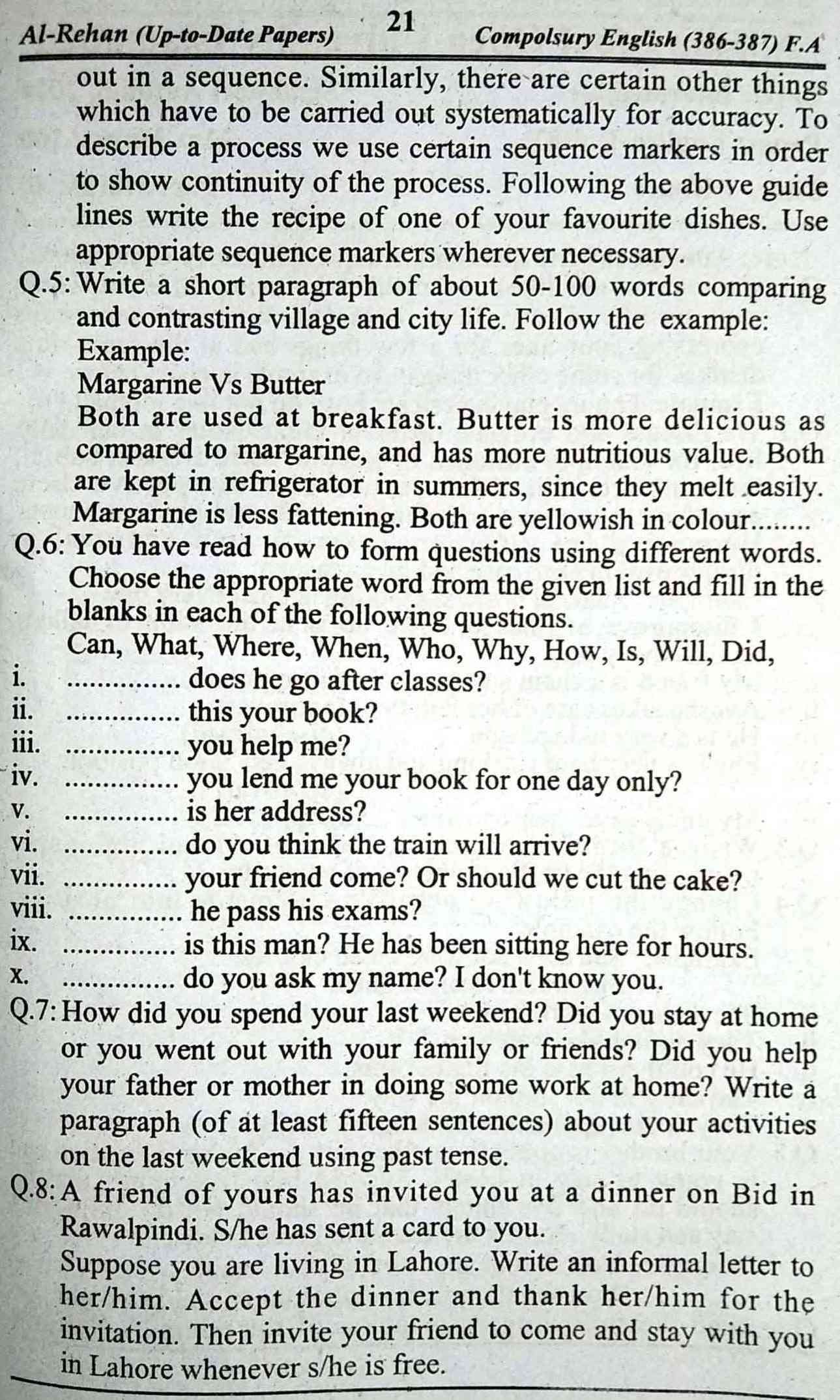 AIOU English-II 387 Code Past Papers