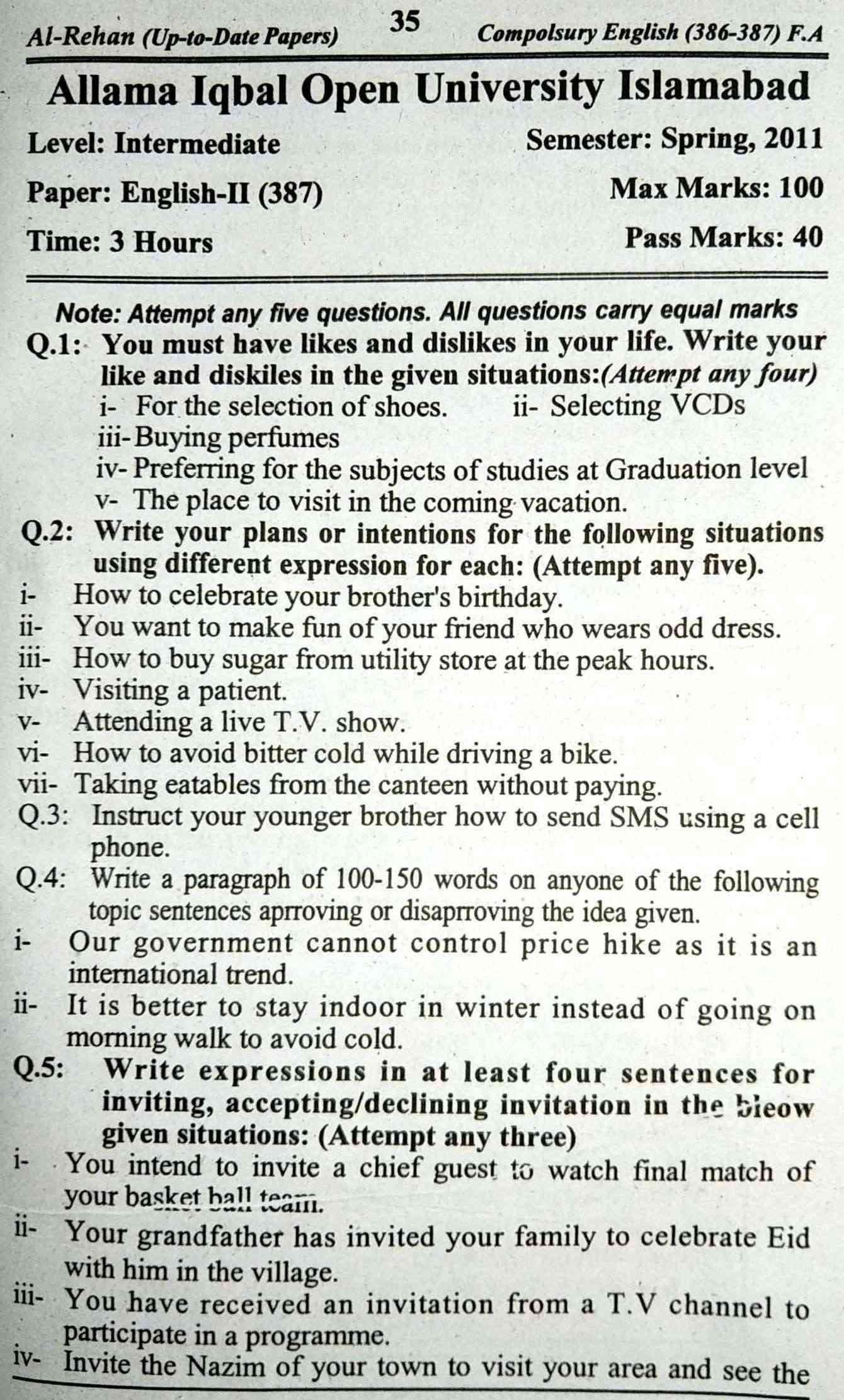 AIOU 387 Old Guess Papers Download