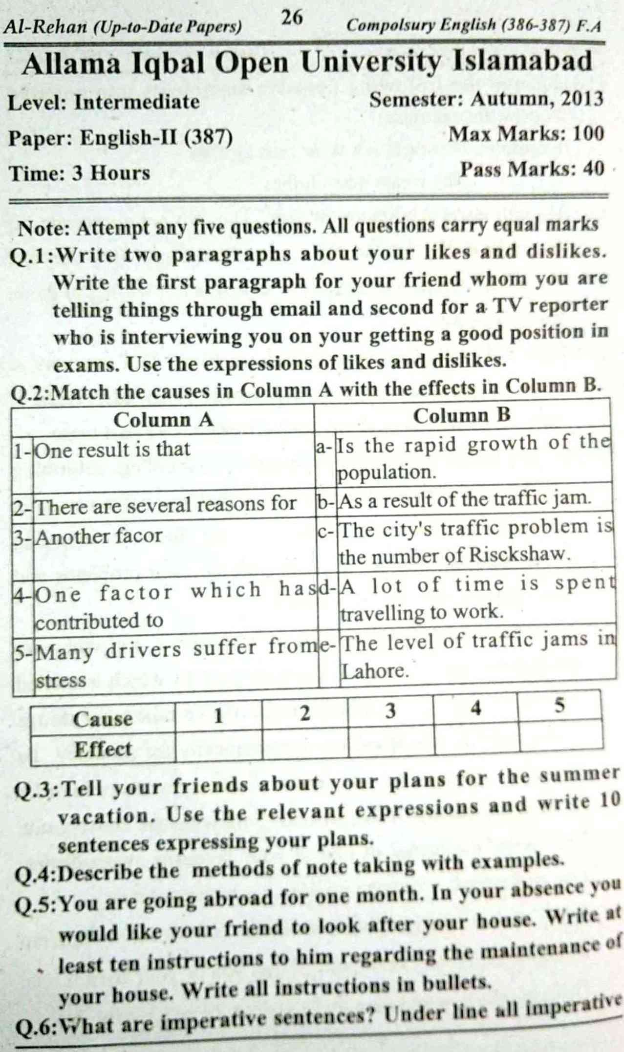 AIOU English-II Compulsory Past Papers 387