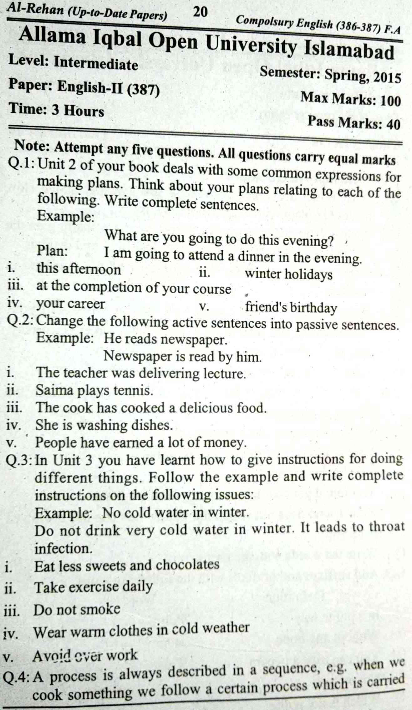 AIOU 387 English Old Guess Papers