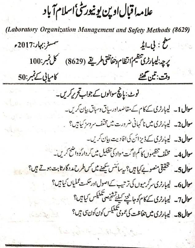 AIOU B.ED Class 8629 Old Past Papers