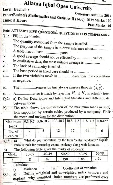 AIOU 1430 Past Paper Autumn Semester
