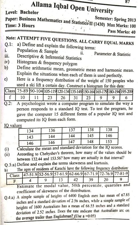 Allama Iqbal University 1430 Past Paper