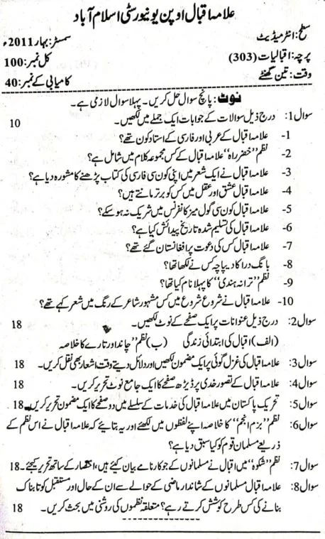 AIOU ICS Code 303 Past Papers