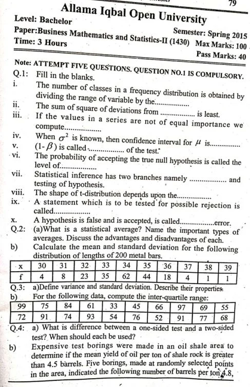 AIOU Code 1430 Past Papers Spring Semester