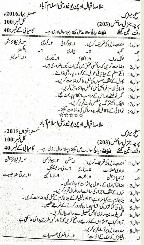 Allama Iqbal University 203 Code Past Paper