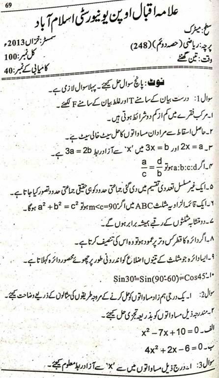 AIOU 248 Code Old Guess Paper