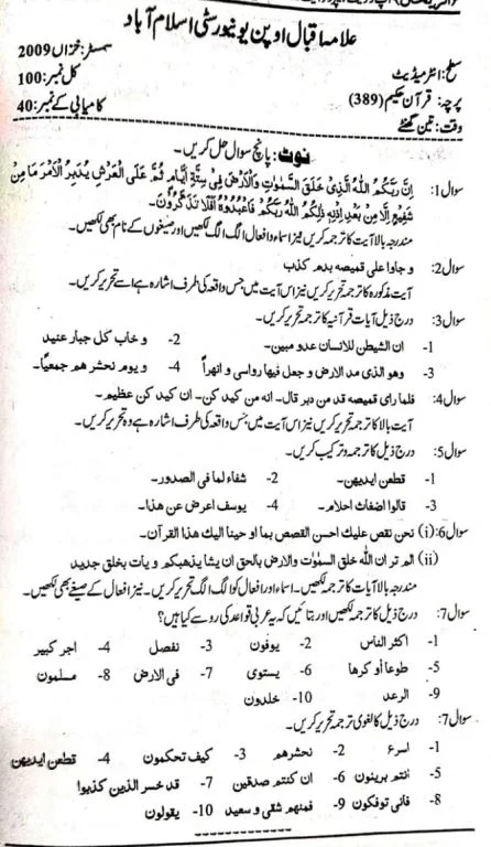 AIOU Code 389 Book Past Paper