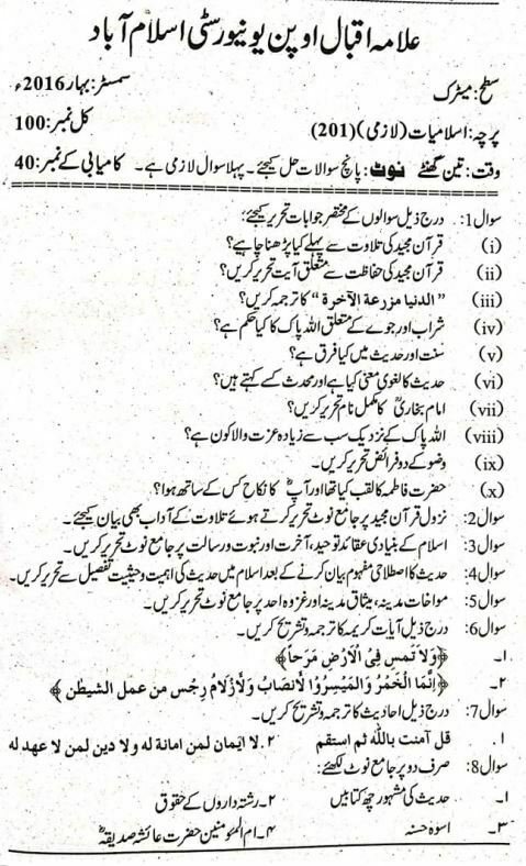 AIOU Code No 201 Past Paper