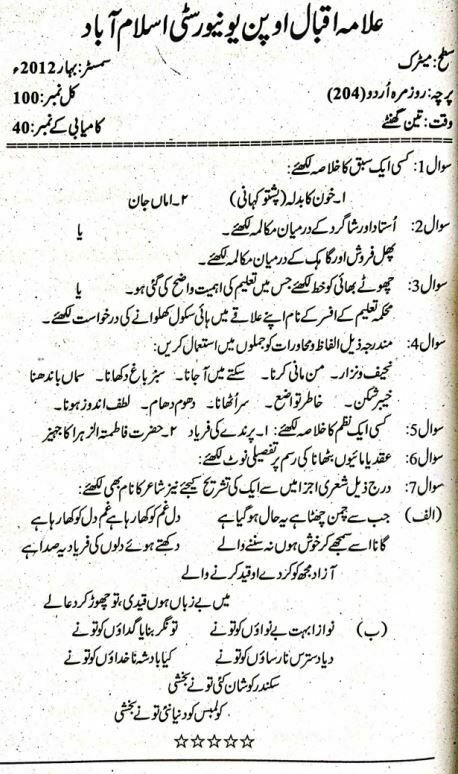 AIOU Matric Code 204 Past Paper