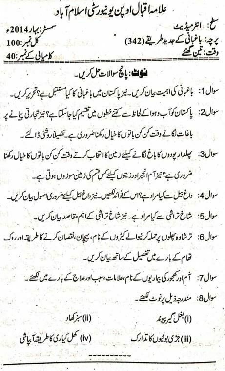 AIOU Improved Methods of Fruit Production Past Paper