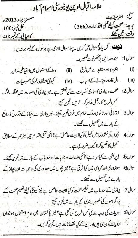 AIOU Inter Past Paper Code 366
