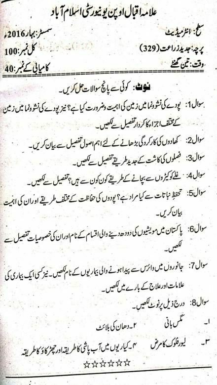 AIOU Inter Code 329 Past Paper