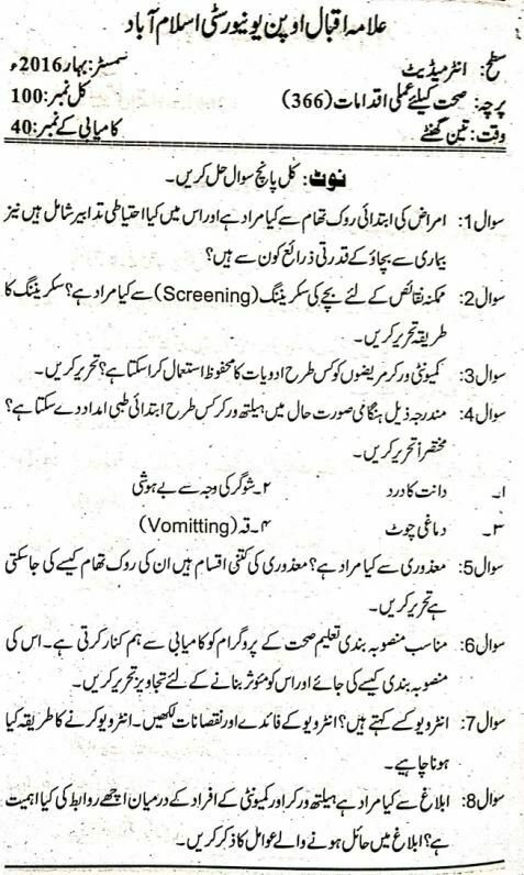AIOU Intermediate 366 Past Paper