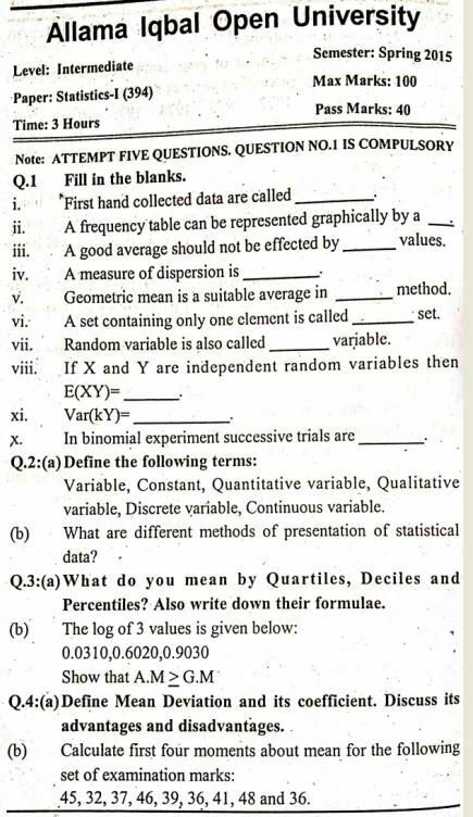 Allama Iqbal Open University 394 Past Paper