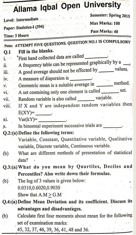 Allama Iqbal Open University 394 Past Paper