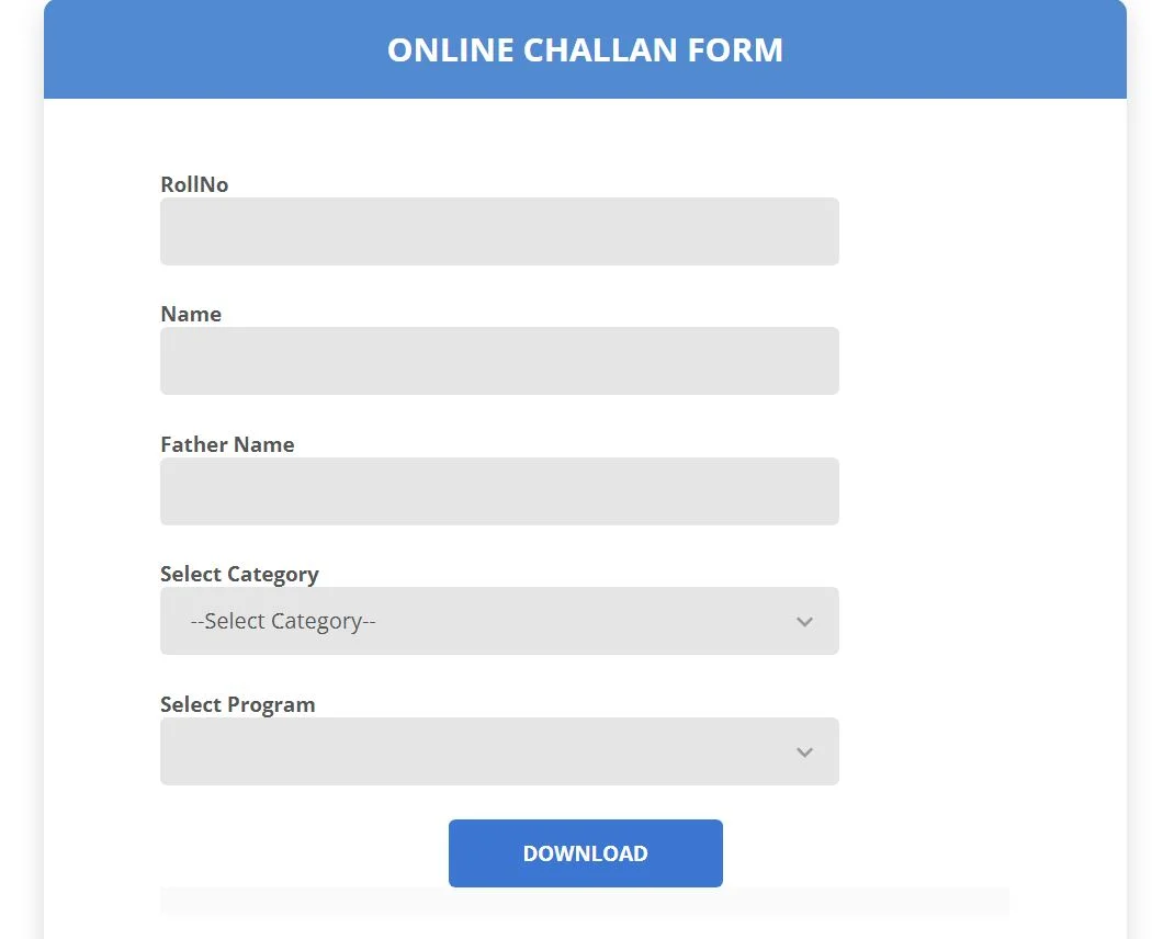 Aiou Fee Challan Form For Continuing Students