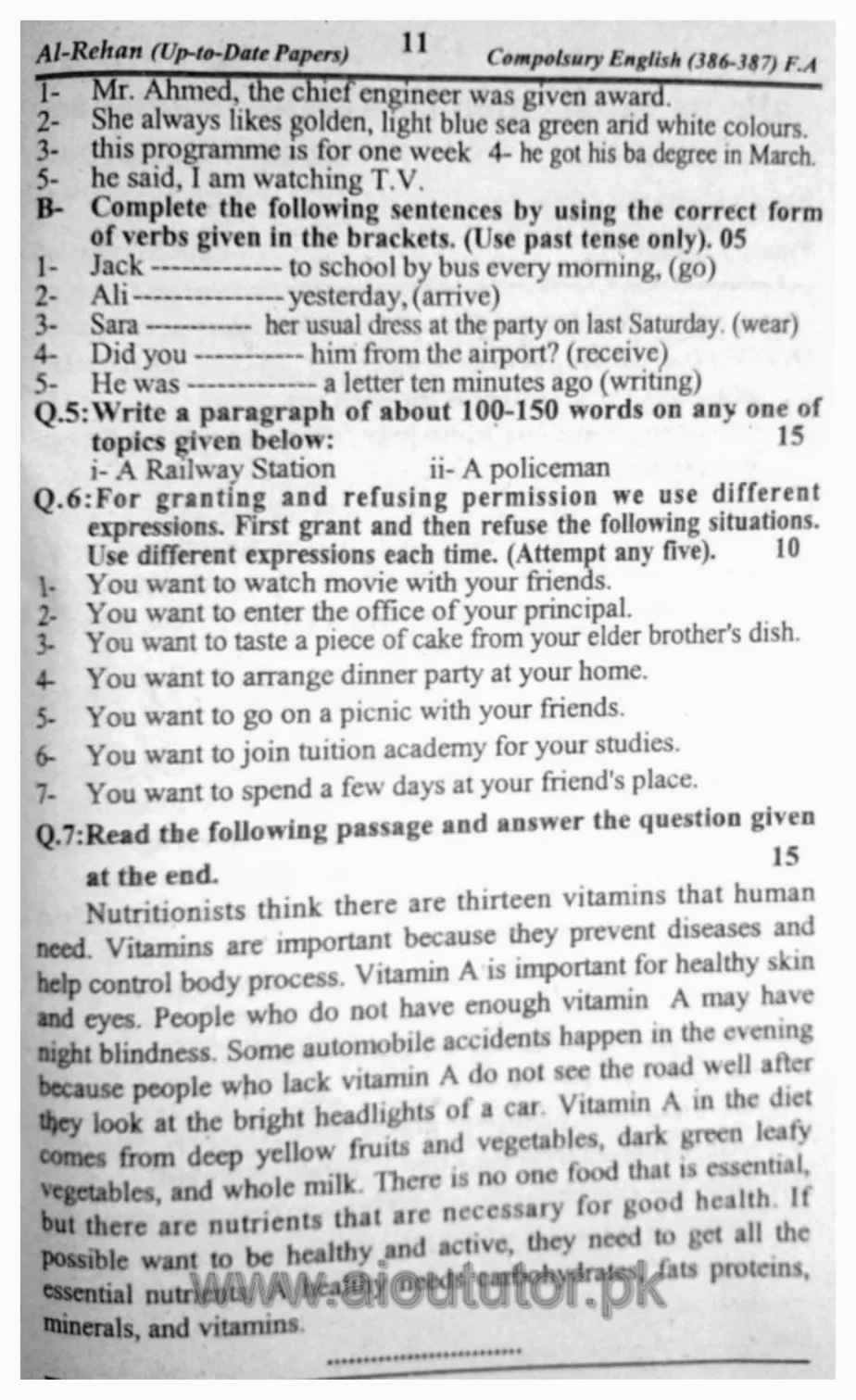 AIOU English-I Compulsory Past Papers03