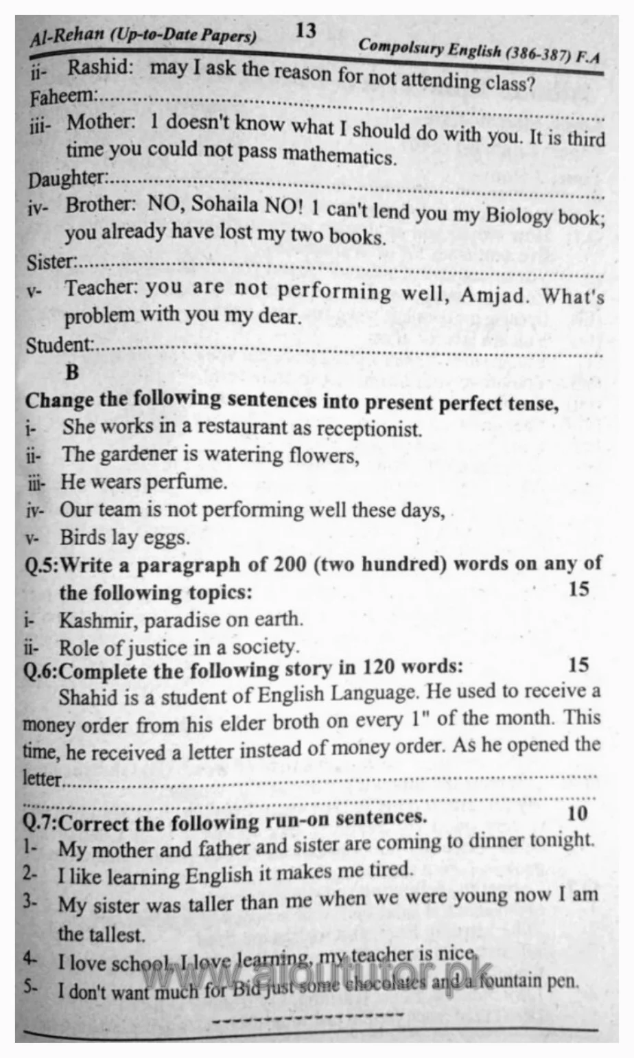 AIOU English-I Compulsory Past Papers05