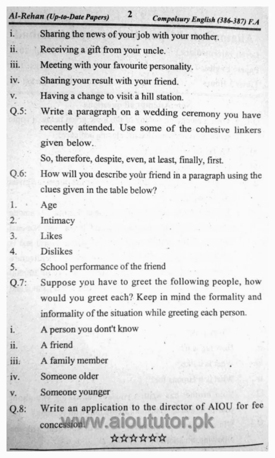 AIOU English-I Compulsory Past Papers07