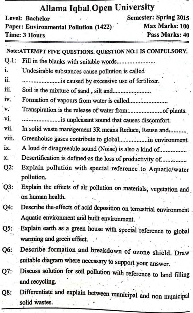 Allama Iqbal Open University 1422 Past Papers
