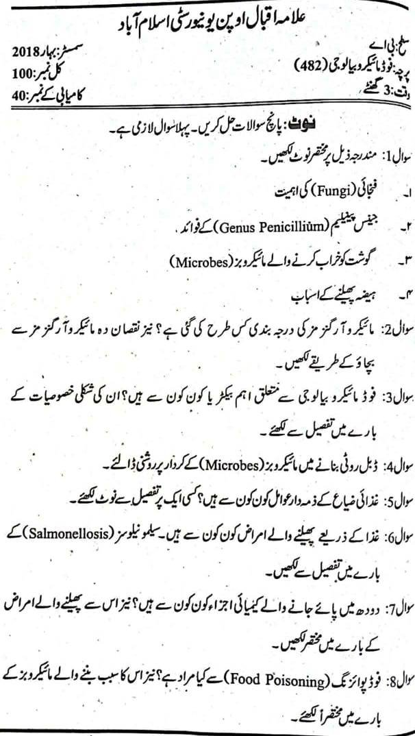 Allama Iqbal Open University BA 482 Code Past Papers