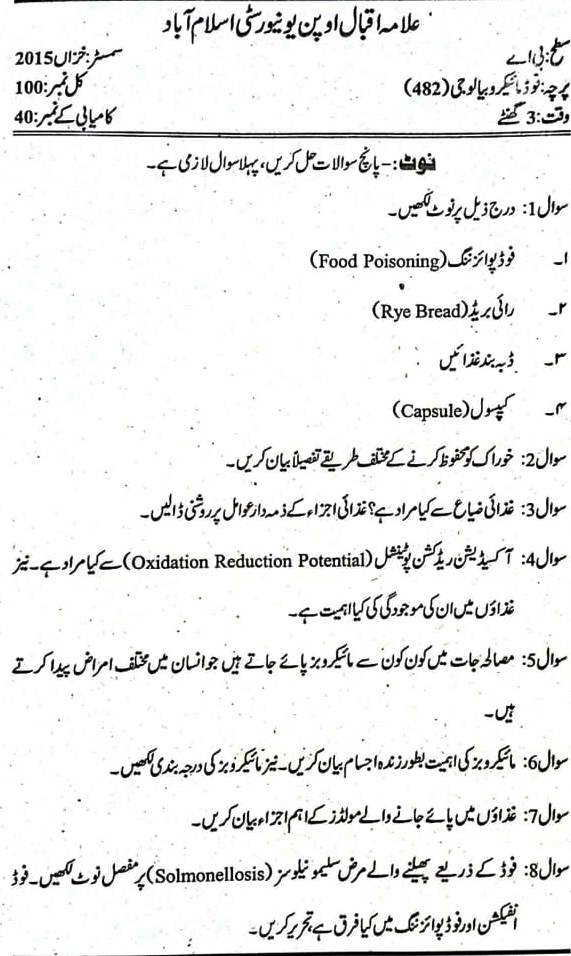 AIOU Past Papers 482 Code BA