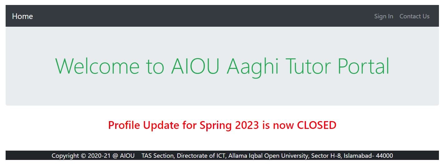Login AIOU Aaghi Tutor Portal online
